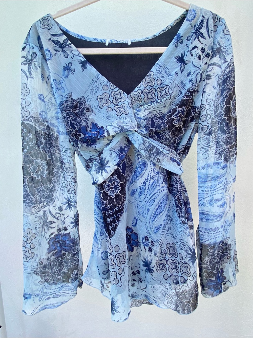Blue Floral Tie-Front Blouse